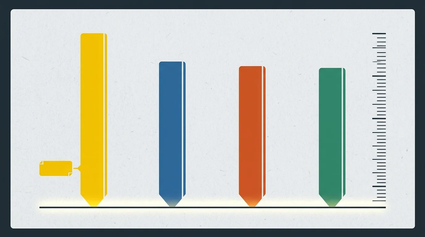 Measurement board at epoch close: four stake columns on one datum line with a ruled tick scale
